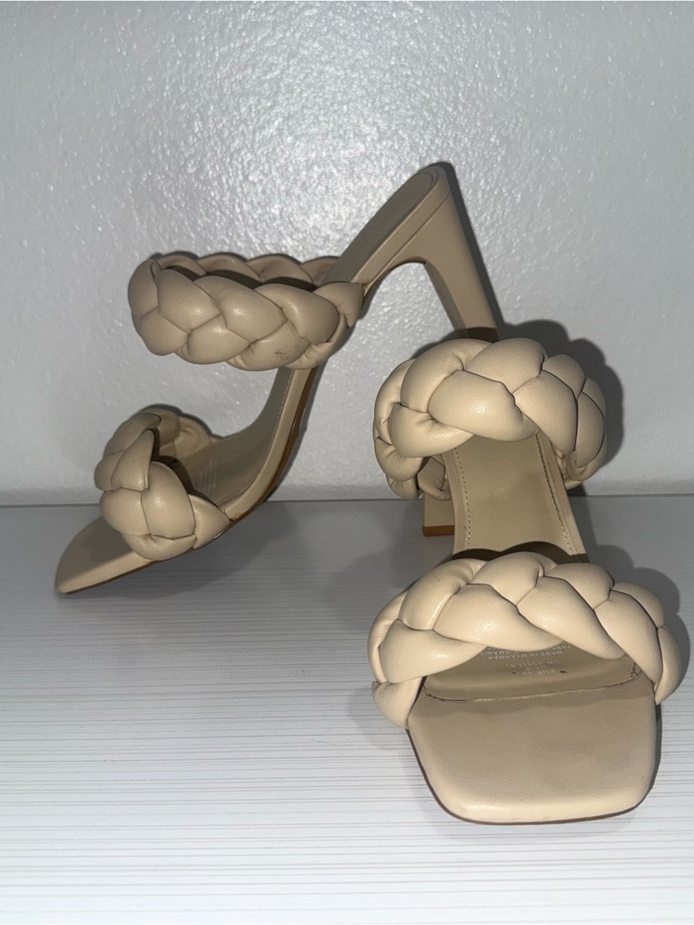 H&M Braided Double-Strap Heeled Sandals in Beige